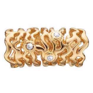 Christina Collect 925 sterling silver Big Waves gold-plated wide wave charm with white topaz, model 630-G79